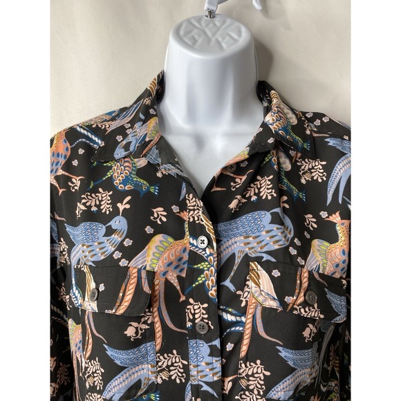 LOFT Outlet Womens Peacock Print Blouse Measures Small/Medium Ethereal Bird Glam - Picture 3 of 10